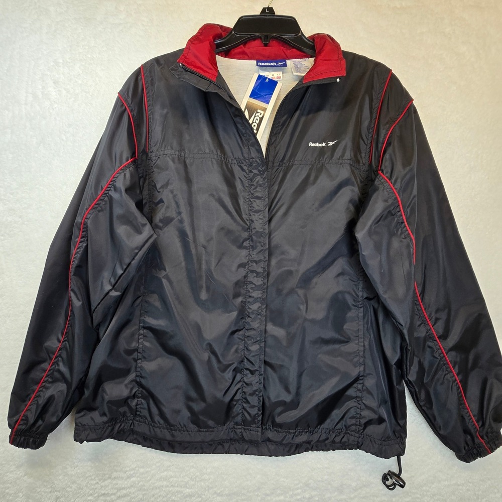 Vintage Reebok Womens Windbreaker Jacket Black Red Full Zip‎ Lightweight Size M